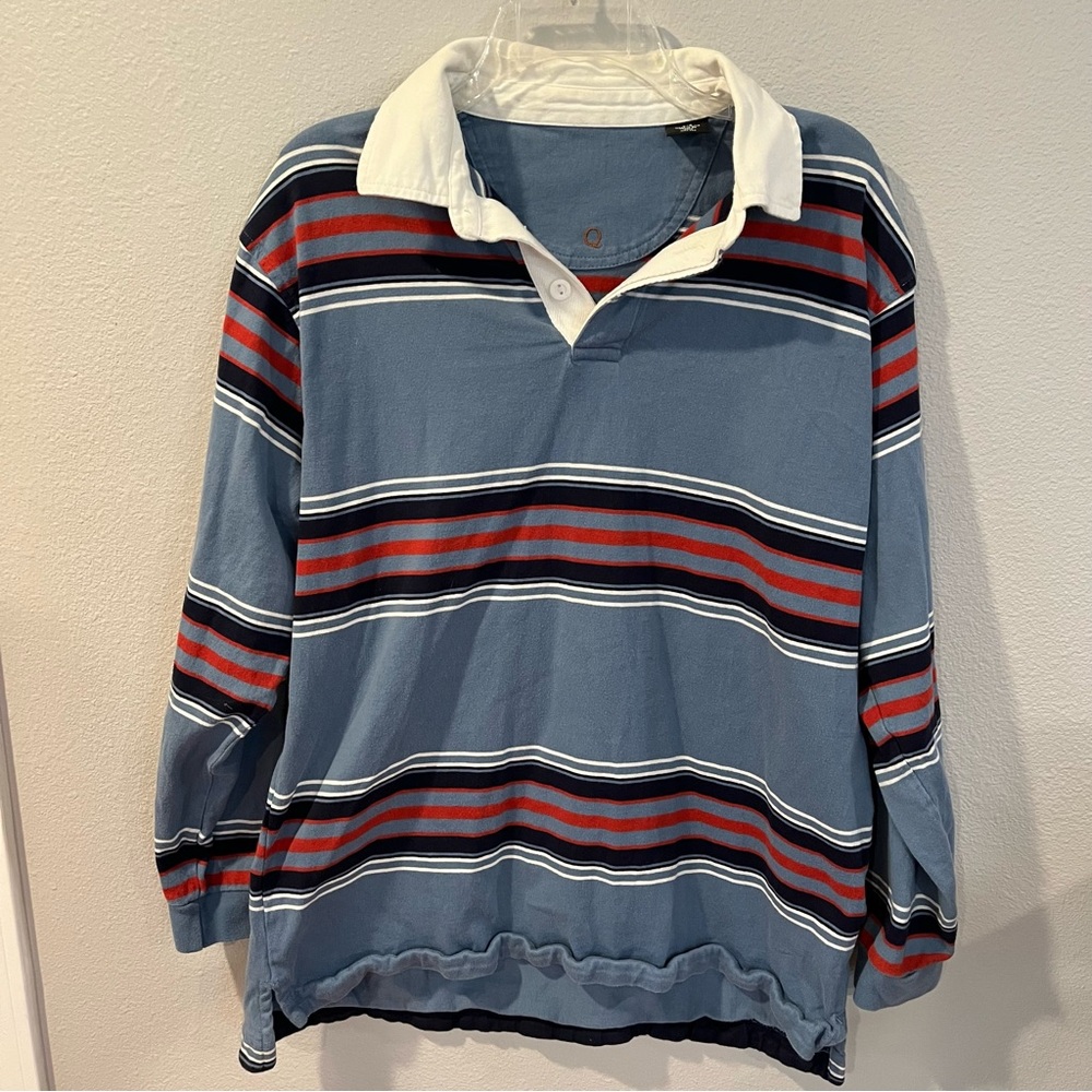 Vintage Haggar Blue and Red Striped Men's Rugby Shirt
